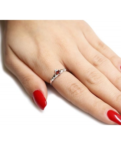 Cubic Zirconia Benediction of Claddagh Ring Sterling Silver (Color Options) Simulated Garnet $10.25 Rings