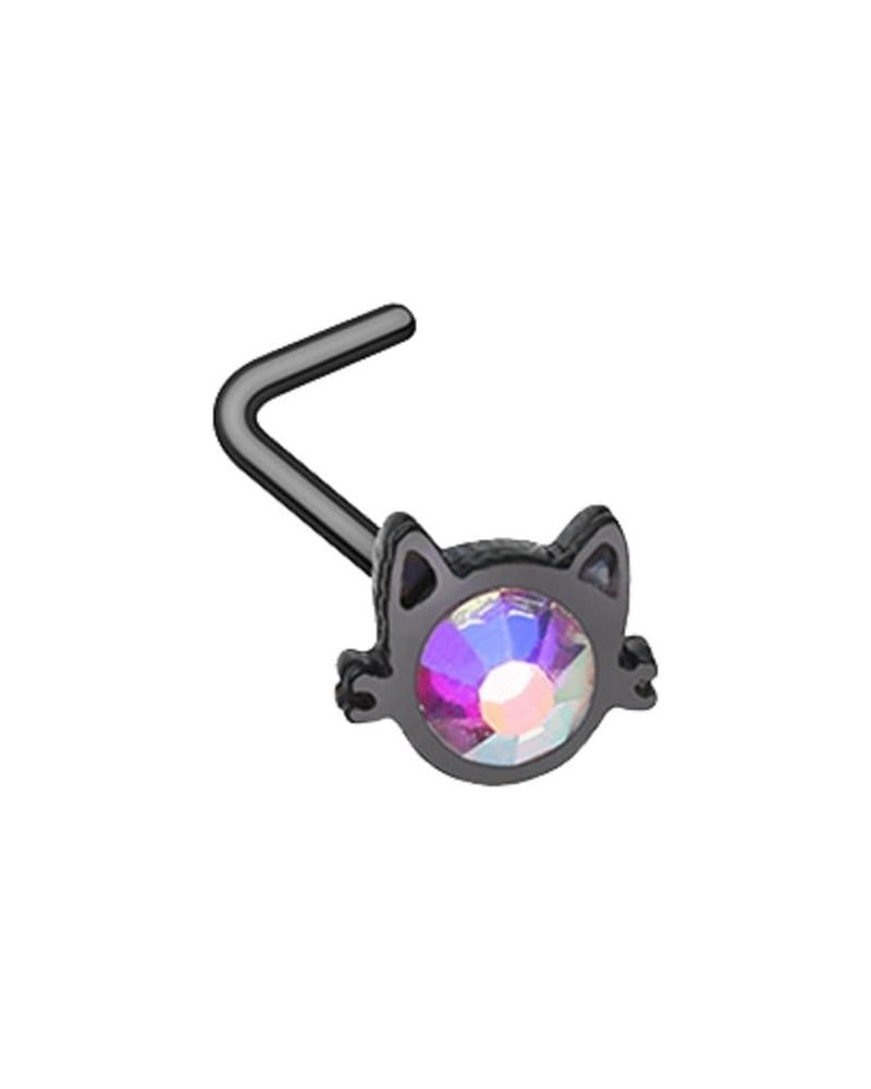 Black Iridescent Cat Silhouette Face WildKlass L-Shape Nose Ring $8.00 Body Jewelry