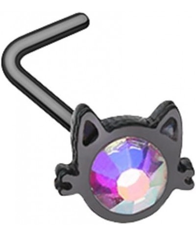 Black Iridescent Cat Silhouette Face WildKlass L-Shape Nose Ring $8.00 Body Jewelry