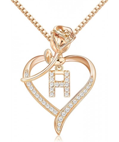 Heart Necklaces for Women Gold Heart Pendant Initial Necklaces for Women Girls Dainty Cubic Zirconia A-Z Letter Rose Heart Ne...