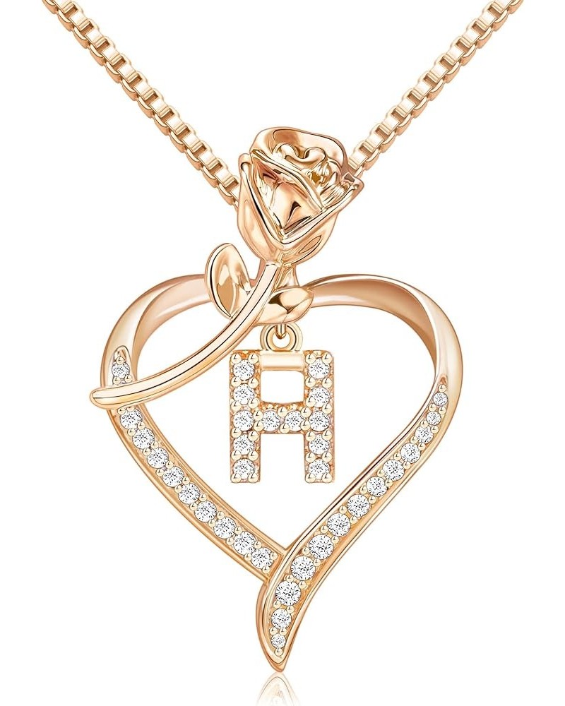 Heart Necklaces for Women Gold Heart Pendant Initial Necklaces for Women Girls Dainty Cubic Zirconia A-Z Letter Rose Heart Ne...