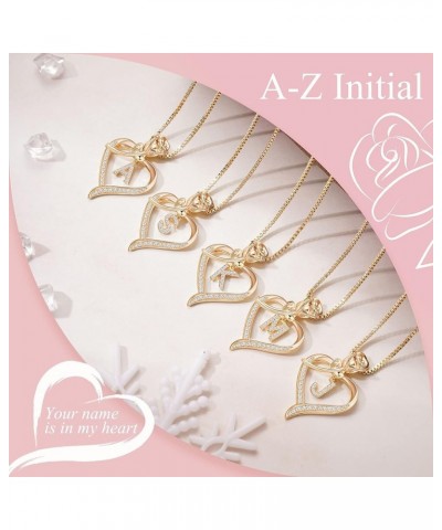 Heart Necklaces for Women Gold Heart Pendant Initial Necklaces for Women Girls Dainty Cubic Zirconia A-Z Letter Rose Heart Ne...