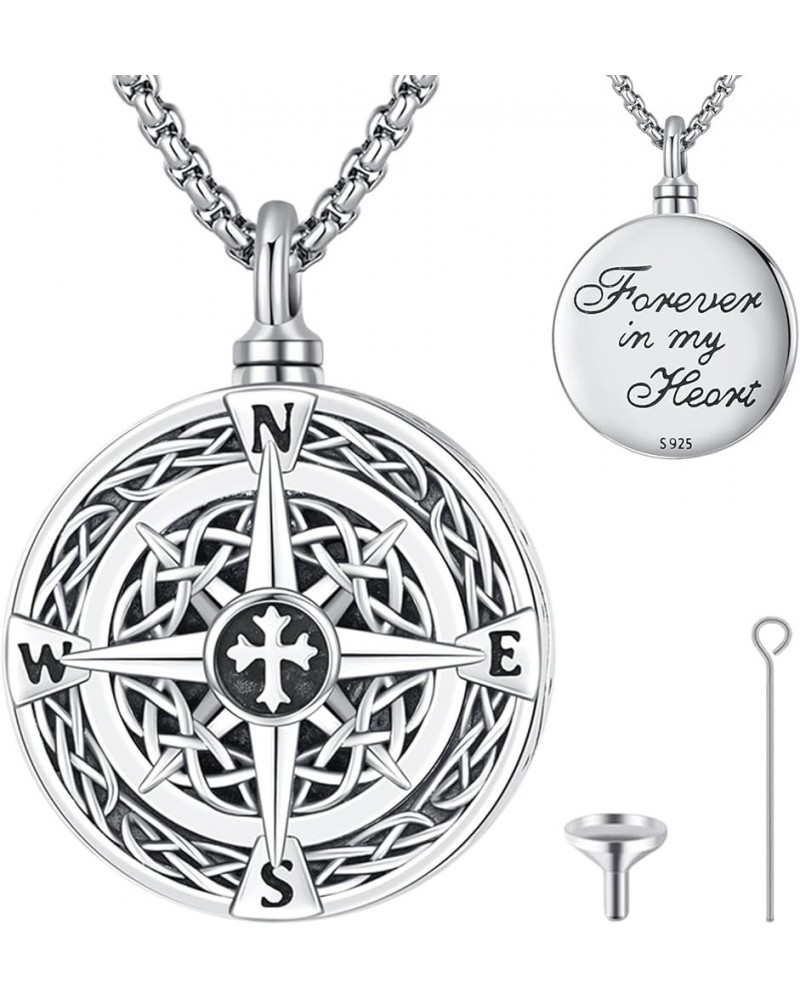 Urn Necklace for Ashes for Women/Men 925 Sterling Silver Cremation Jewelry w/Funnel Filler Memorial Jewelry Gifts D-Compass 2...