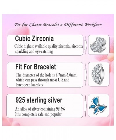 S925 Sterling Silver A~Z Letters Charms with 5A Cubic Zircon Stones, Butterfly Alphabet Beads fit Pandora European Bracelets ...