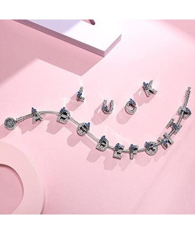 S925 Sterling Silver A~Z Letters Charms with 5A Cubic Zircon Stones, Butterfly Alphabet Beads fit Pandora European Bracelets ...