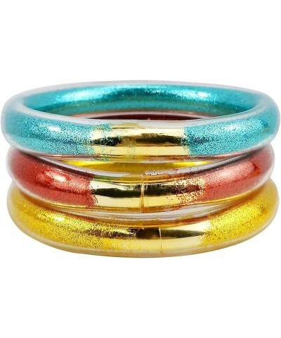 3PCS Glitter Jelly Bangles Bracelets Set for Women 11mm Thick Chunky Glitter Filled Jelly Silicone Bracelets for Girls 1Gold1...