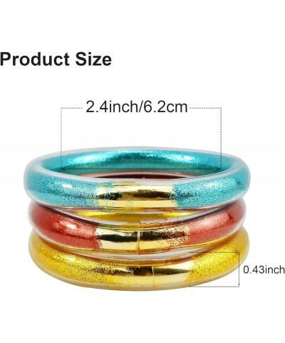 3PCS Glitter Jelly Bangles Bracelets Set for Women 11mm Thick Chunky Glitter Filled Jelly Silicone Bracelets for Girls 1Gold1...