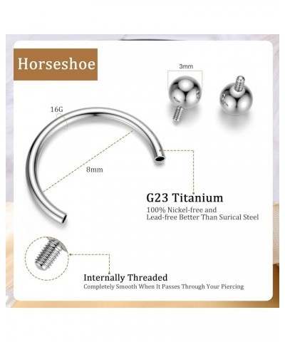 16G G23 Titanium Horseshoe Septum Rings Internally Threaded Nose Rings Hoop Helix Daith Cartilage Tragus Earrings Nipple Eyeb...