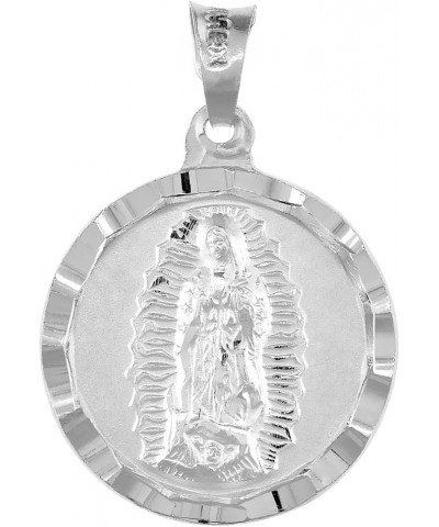 Sterling Silver St Guadalupe & Sacred Heart of Jesus Necklace Double sided Medal 3/4 inch Round Diamond Cut 18-30 inch chain ...