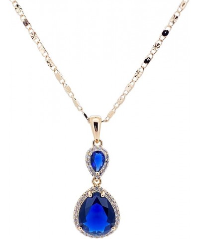 18K Gold Plated Zircon Gemstone Pendent Necklace, Gifts for Women Girls Sapphire Glacier - Blue $11.28 Necklaces