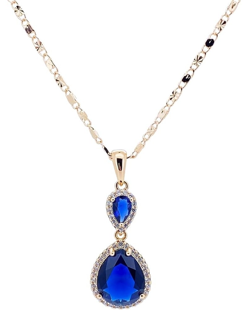 18K Gold Plated Zircon Gemstone Pendent Necklace, Gifts for Women Girls Sapphire Glacier - Blue $11.28 Necklaces