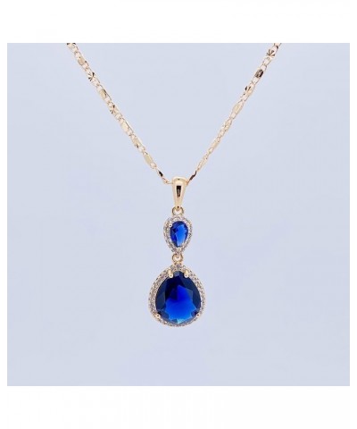 18K Gold Plated Zircon Gemstone Pendent Necklace, Gifts for Women Girls Sapphire Glacier - Blue $11.28 Necklaces