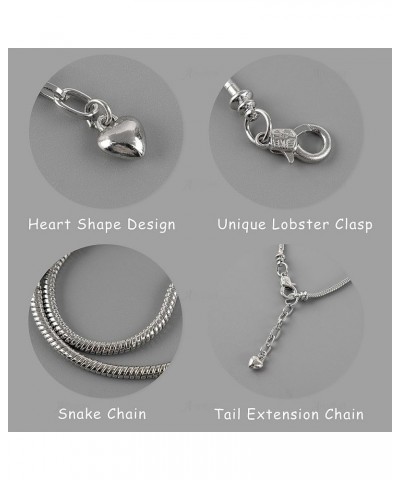 AUEAR, 10 Pack Silver Snake Chain Charm Bracelets with Heart Lobster Clasp Extender Chain Charm Bracelet for Jewelry Making 1...