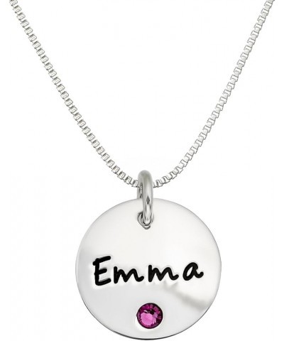 Personalized Sterling Silver Round Name Charm Necklace with Choice of Swarovski® Birthstone Setting. 20" Box Chain $16.65 Nec...