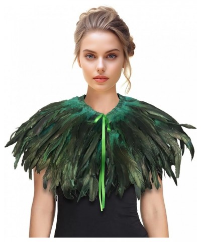 Feather Shawl for Women - Crow Feathers Collar Halloween Swan Cape Maleficent Witch Costume Accessories Green-2 $11.00 Necklaces