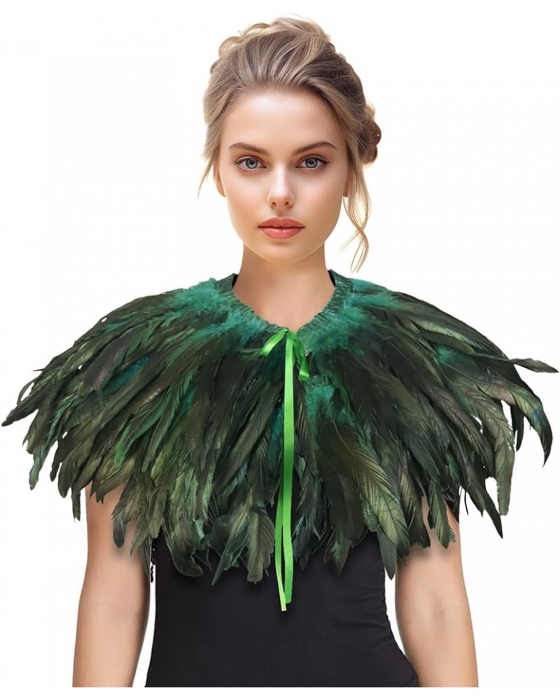 Feather Shawl for Women - Crow Feathers Collar Halloween Swan Cape Maleficent Witch Costume Accessories Green-2 $11.00 Necklaces