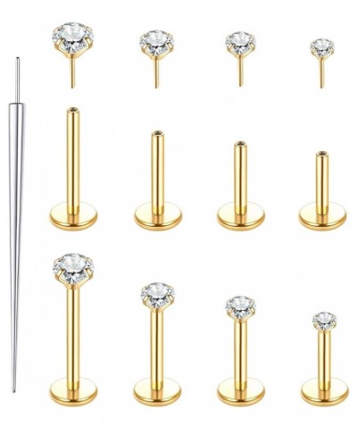 14K Gold Filled Threadless Nose Studs CZ Nose Rings for Women Men 316L Surgical Steel Labret Studs Lip Rings Push in Flat Bac...