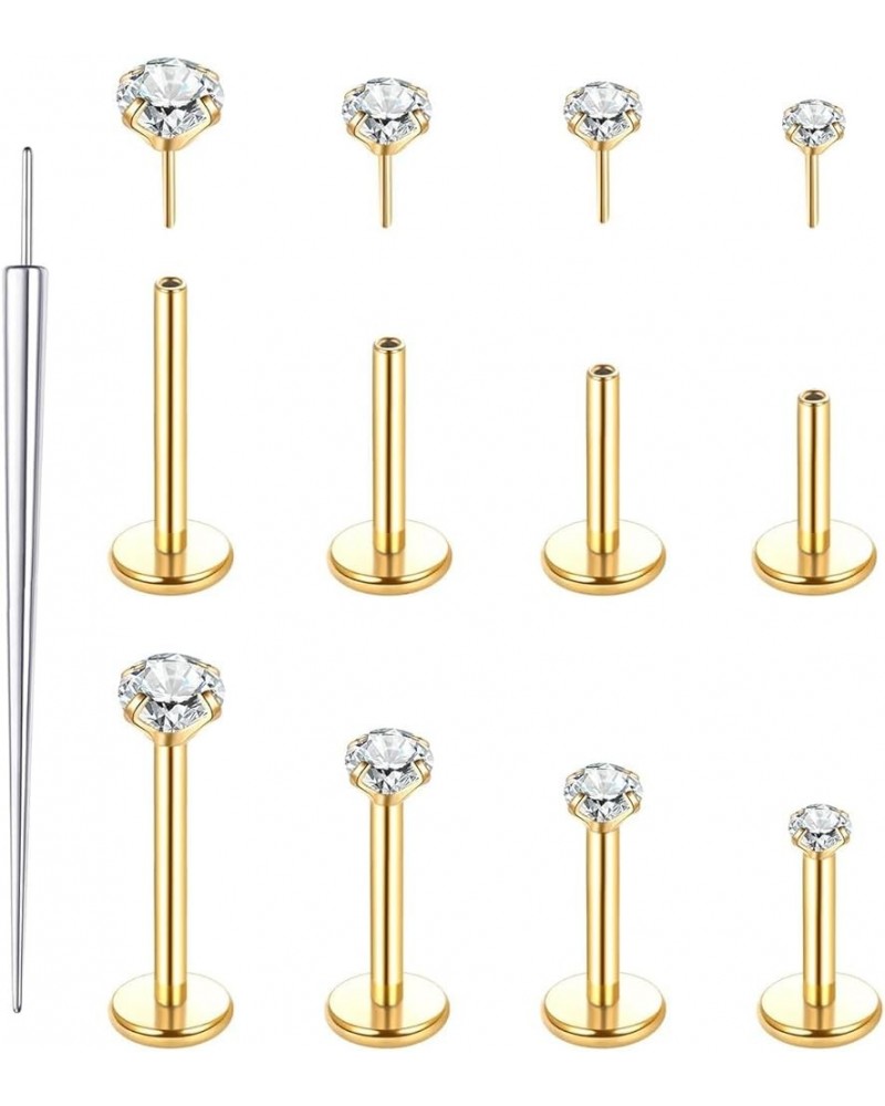 14K Gold Filled Threadless Nose Studs CZ Nose Rings for Women Men 316L Surgical Steel Labret Studs Lip Rings Push in Flat Bac...