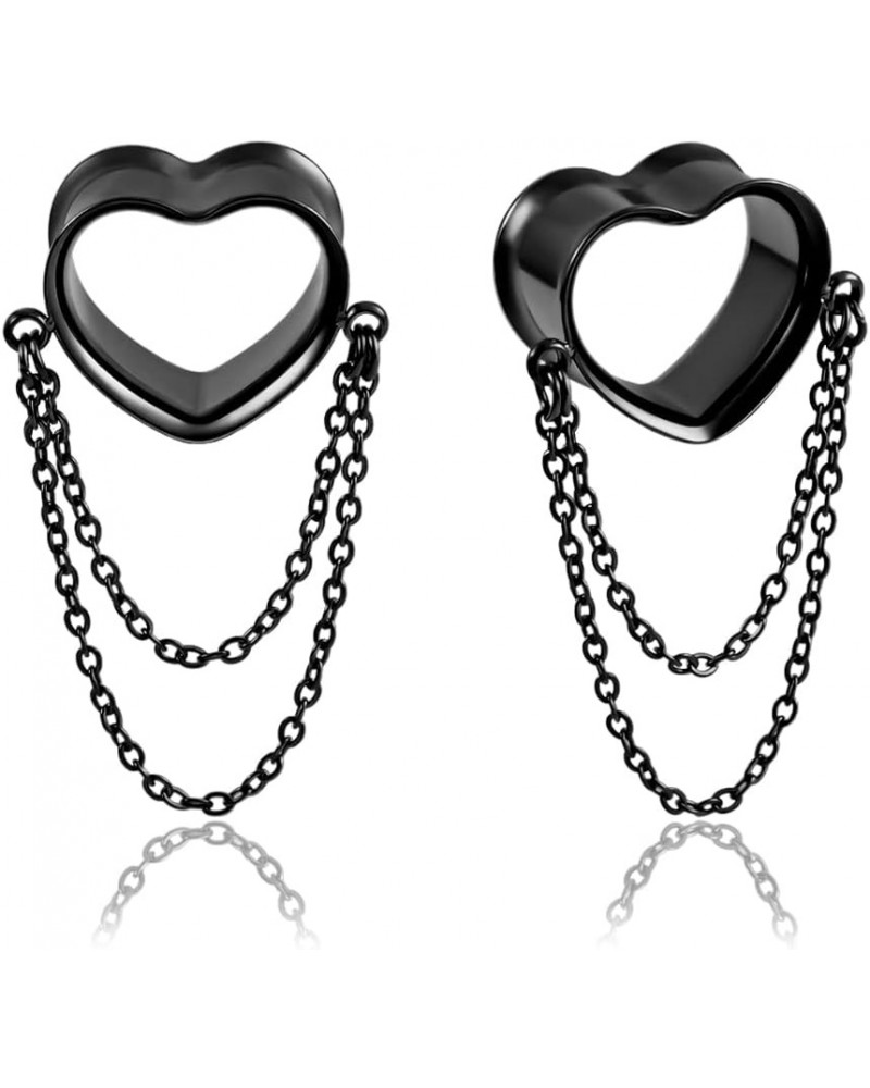 2PCS Elegant Heart Chains Hypoallergenic Stainless Steel 0g 2g Plugs Ear Gauges Tunnels Piercing Expander Stretchers Fashion ...