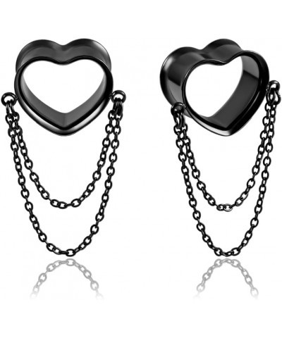 2PCS Elegant Heart Chains Hypoallergenic Stainless Steel 0g 2g Plugs Ear Gauges Tunnels Piercing Expander Stretchers Fashion ...