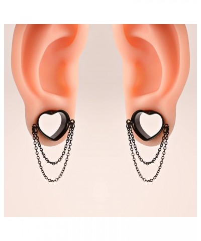 2PCS Elegant Heart Chains Hypoallergenic Stainless Steel 0g 2g Plugs Ear Gauges Tunnels Piercing Expander Stretchers Fashion ...