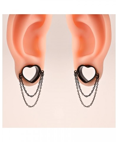 2PCS Elegant Heart Chains Hypoallergenic Stainless Steel 0g 2g Plugs Ear Gauges Tunnels Piercing Expander Stretchers Fashion ...