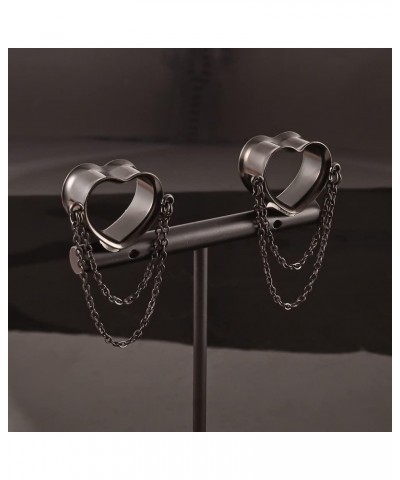 2PCS Elegant Heart Chains Hypoallergenic Stainless Steel 0g 2g Plugs Ear Gauges Tunnels Piercing Expander Stretchers Fashion ...