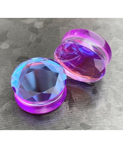 PAIR of Beautiful Faceted Mermaid Iridescent Glass Double Flare Plugs Gauges - Body Jewelry 11mm (7/16") $11.73 Body Jewelry