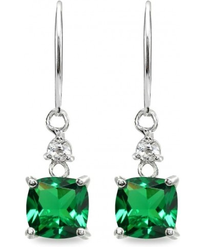 Sterling Silver Genuine or Synthetic Gemstone 7mm Cushion-cut Leverback Dangle Earrings for Women Synthetic Green Quartz - Ma...