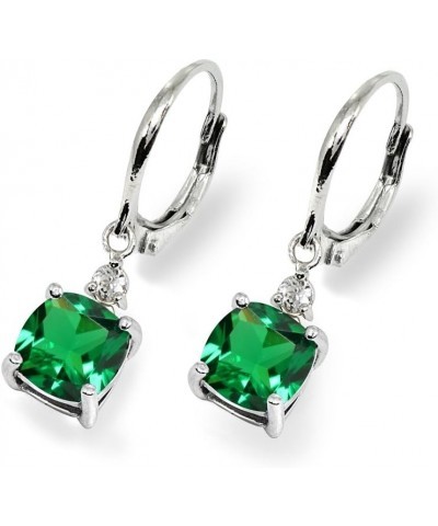 Sterling Silver Genuine or Synthetic Gemstone 7mm Cushion-cut Leverback Dangle Earrings for Women Synthetic Green Quartz - Ma...