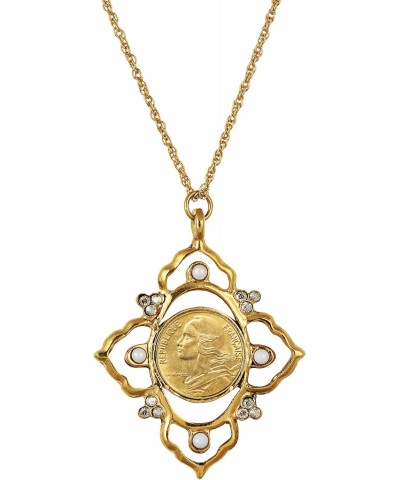 Pendant Necklace with French Marianne 5 Centimes Coin | Victorian Style Goldtone Pendant | Genuine Coin | 21 Inch Rope Chain ...