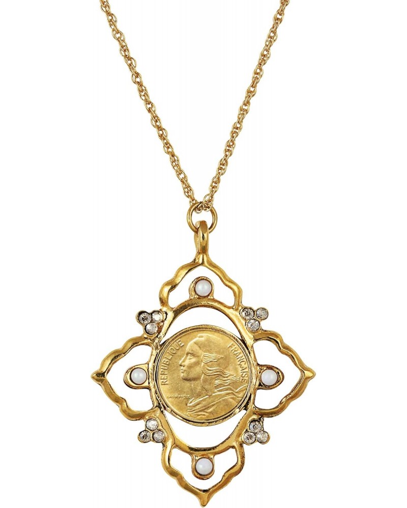 Pendant Necklace with French Marianne 5 Centimes Coin | Victorian Style Goldtone Pendant | Genuine Coin | 21 Inch Rope Chain ...