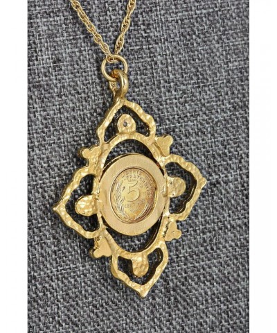 Pendant Necklace with French Marianne 5 Centimes Coin | Victorian Style Goldtone Pendant | Genuine Coin | 21 Inch Rope Chain ...