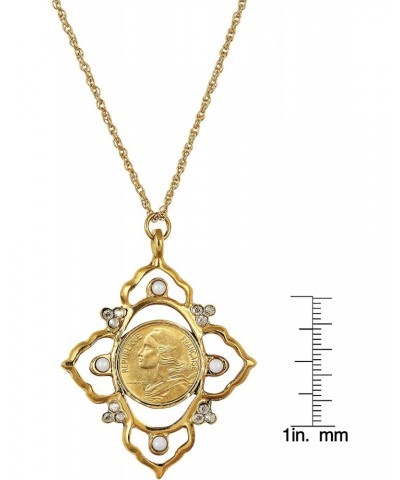 Pendant Necklace with French Marianne 5 Centimes Coin | Victorian Style Goldtone Pendant | Genuine Coin | 21 Inch Rope Chain ...