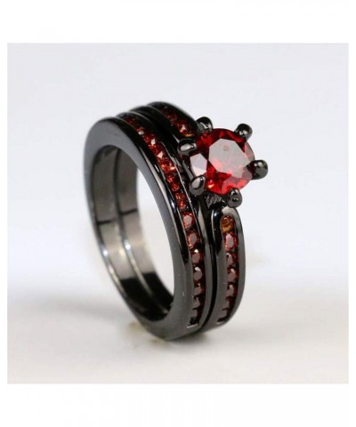 3pc His Hers Wedding Ring Sets Couples Rings Women's 2pc Black Gold Filled Red CZ Wedding Engagement Ring Bridal Sets & Men's...