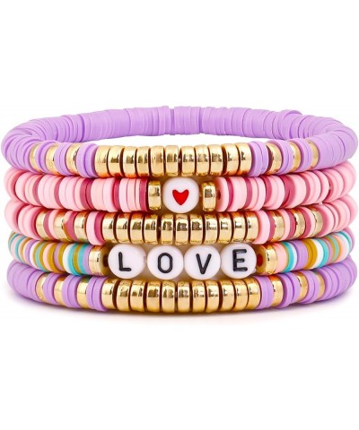 Colorful Lover Outfit Friendship Bracelets Stack For Girls Stackable Layered Heishi Surfer Clay Beaded Stretch Bracelets Acce...