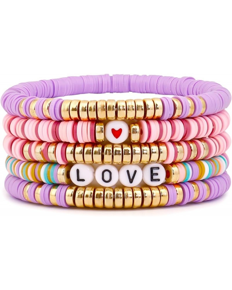 Colorful Lover Outfit Friendship Bracelets Stack For Girls Stackable Layered Heishi Surfer Clay Beaded Stretch Bracelets Acce...