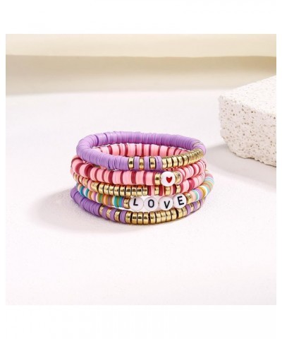 Colorful Lover Outfit Friendship Bracelets Stack For Girls Stackable Layered Heishi Surfer Clay Beaded Stretch Bracelets Acce...