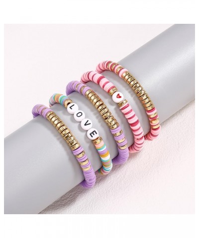 Colorful Lover Outfit Friendship Bracelets Stack For Girls Stackable Layered Heishi Surfer Clay Beaded Stretch Bracelets Acce...