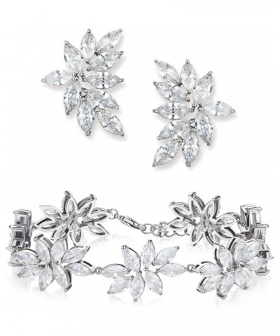 3pcs Bridal Earrings Bracelets for Wedding, Brides, Women, Prom, Silver $24.35 Earrings