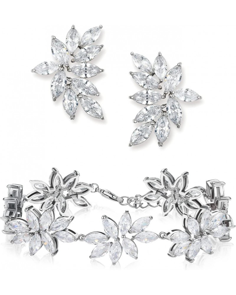 3pcs Bridal Earrings Bracelets for Wedding, Brides, Women, Prom, Silver $24.35 Earrings