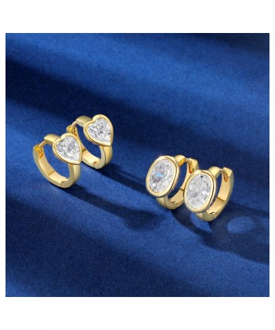 Hoop Earrings for Women 18K Yellow Gold Plated Modern Classic Cubic Zirconia Huggie Earrings Heart&Oval - 2 Pairs $10.25 Earr...