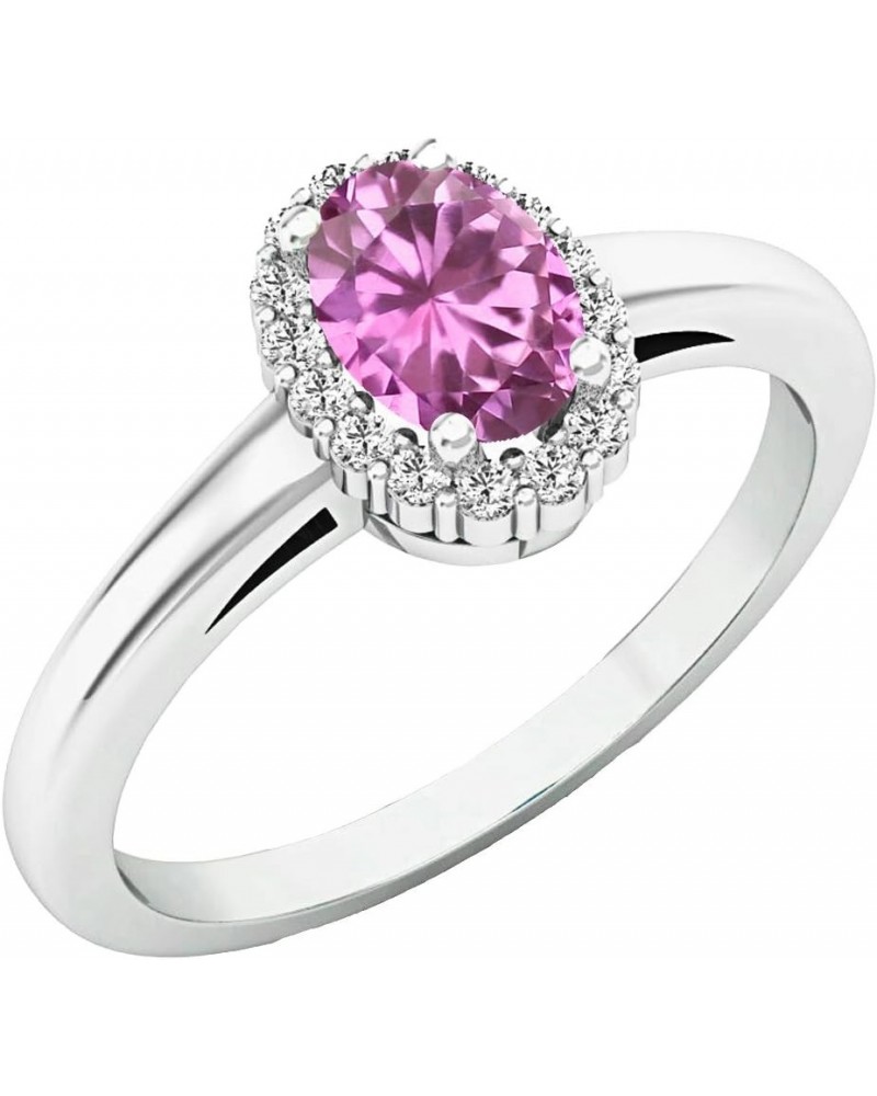 18K 6X4 MM Oval Gemstone & Round White Diamond Ladies Bridal Halo Engagement Ring, White Gold Pink Sapphire $142.81 Rings