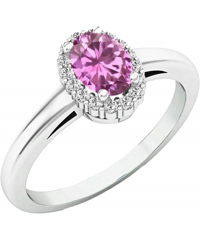 18K 6X4 MM Oval Gemstone & Round White Diamond Ladies Bridal Halo Engagement Ring, White Gold Pink Sapphire $142.81 Rings