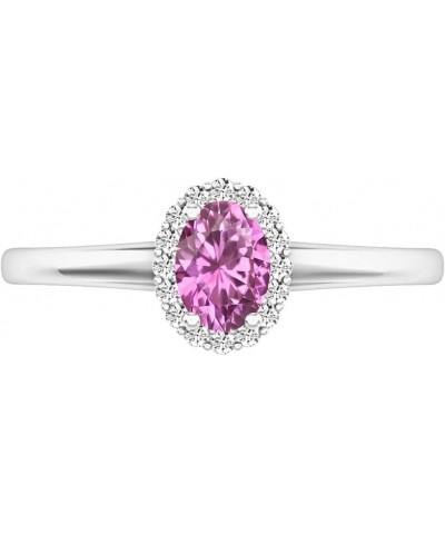 18K 6X4 MM Oval Gemstone & Round White Diamond Ladies Bridal Halo Engagement Ring, White Gold Pink Sapphire $142.81 Rings