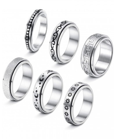 6Pcs Stainless Steel Spinner Ring for Women Men Fidget Band Rings Moon Star Meditation Ring Set for Stress Anxiety Relieving ...