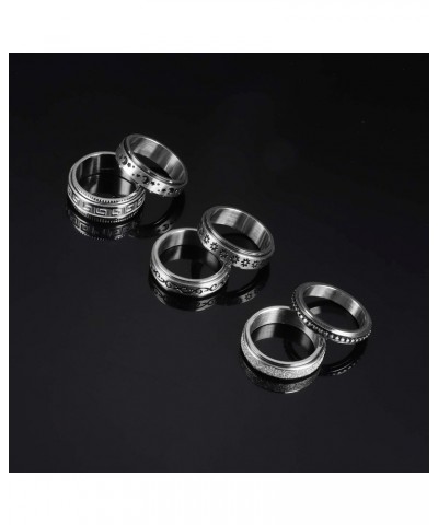 6Pcs Stainless Steel Spinner Ring for Women Men Fidget Band Rings Moon Star Meditation Ring Set for Stress Anxiety Relieving ...