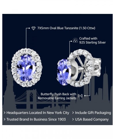 925 Sterling Silver Oval Blue Tanzanite Removable Jacket Stud Earrings For Women (1.50 Cttw, Gemstone Birthstone, Oval 7X5MM)...