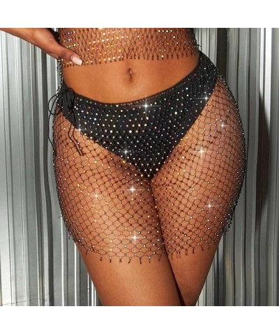 Mesh Body Chain Rhinestone Skirts Elastic Belly Skirt Fishnet Body Jewelry Accessories for Women and Girls (White) Black $8.3...