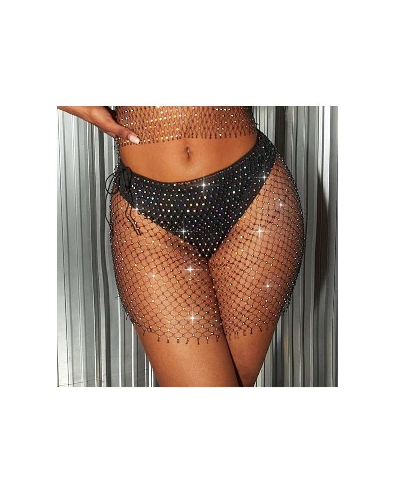 Mesh Body Chain Rhinestone Skirts Elastic Belly Skirt Fishnet Body Jewelry Accessories for Women and Girls (White) Black $8.3...